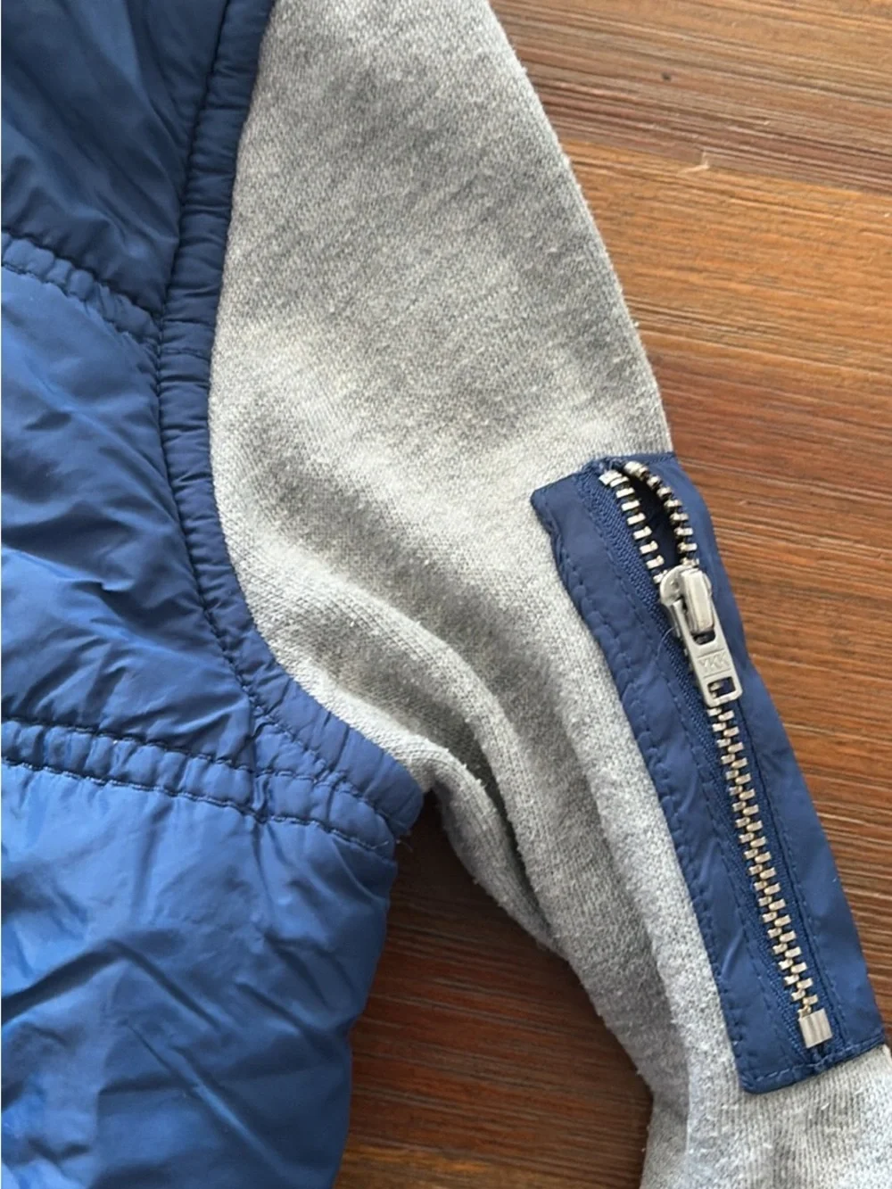 Tucker + Tate Navy Quilted Hooded Bomber with Gray Knit Sleeves